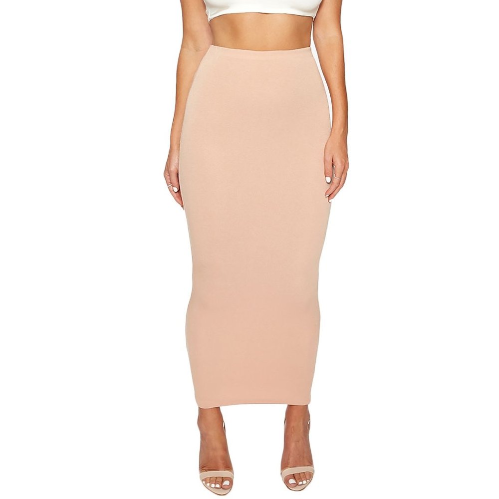 NAKED WARDROBE Hourglass Midi Skirt XS - Tan - NWT